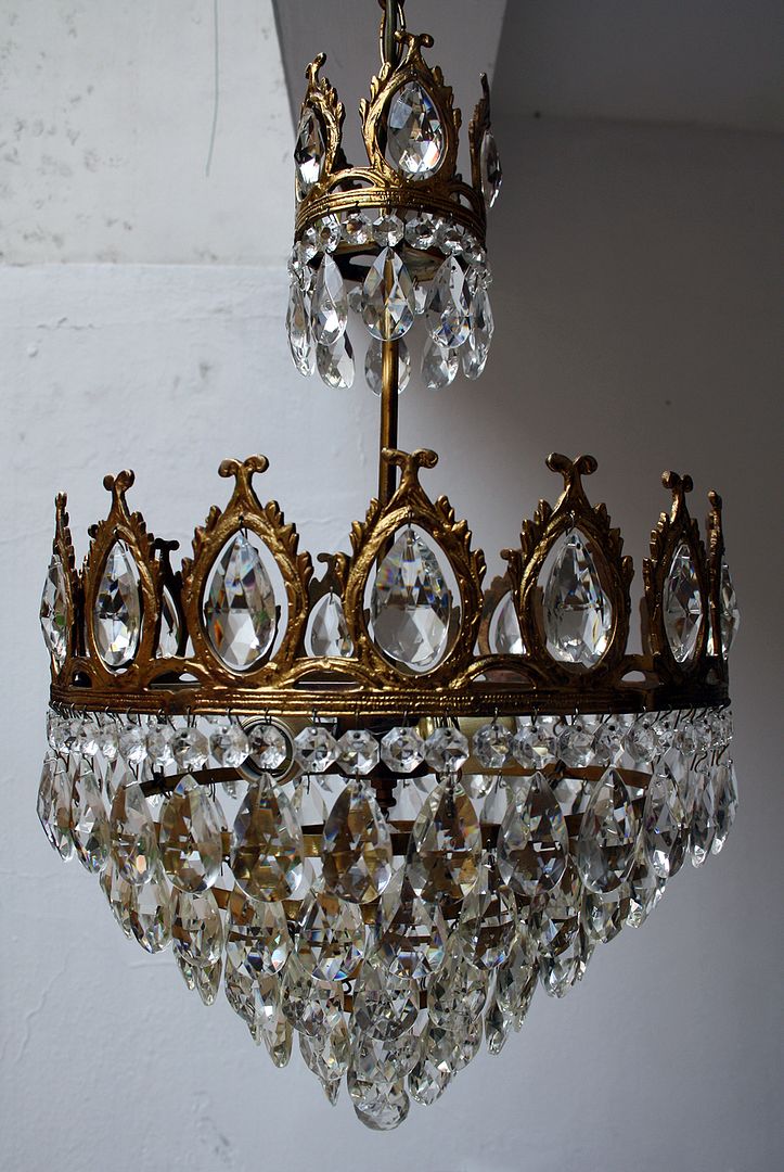 Antique French Basket Style Cast Brass & Crystals Chandelier From 1950 ...